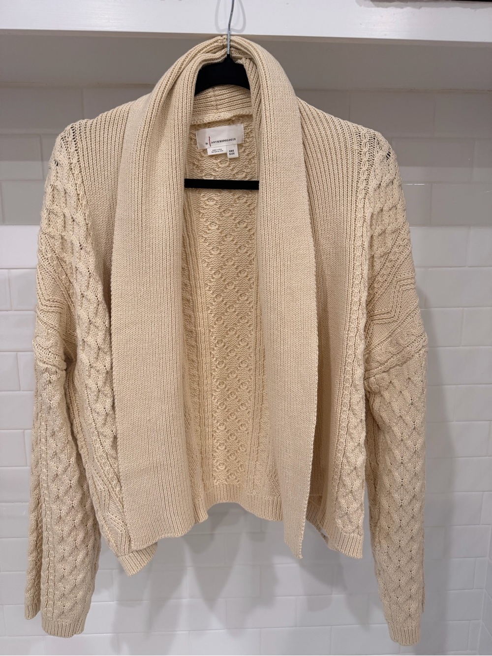 Anthropologie Cream Open-Front Cable Cardigan